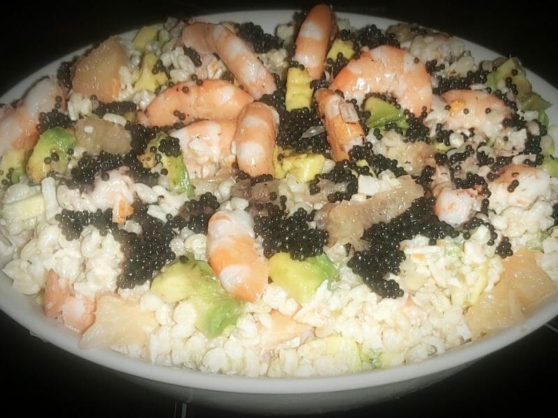 Salade De Perles Aux Crevettes Pamplemousse Et Avocat Au Thermomix Cookomix 